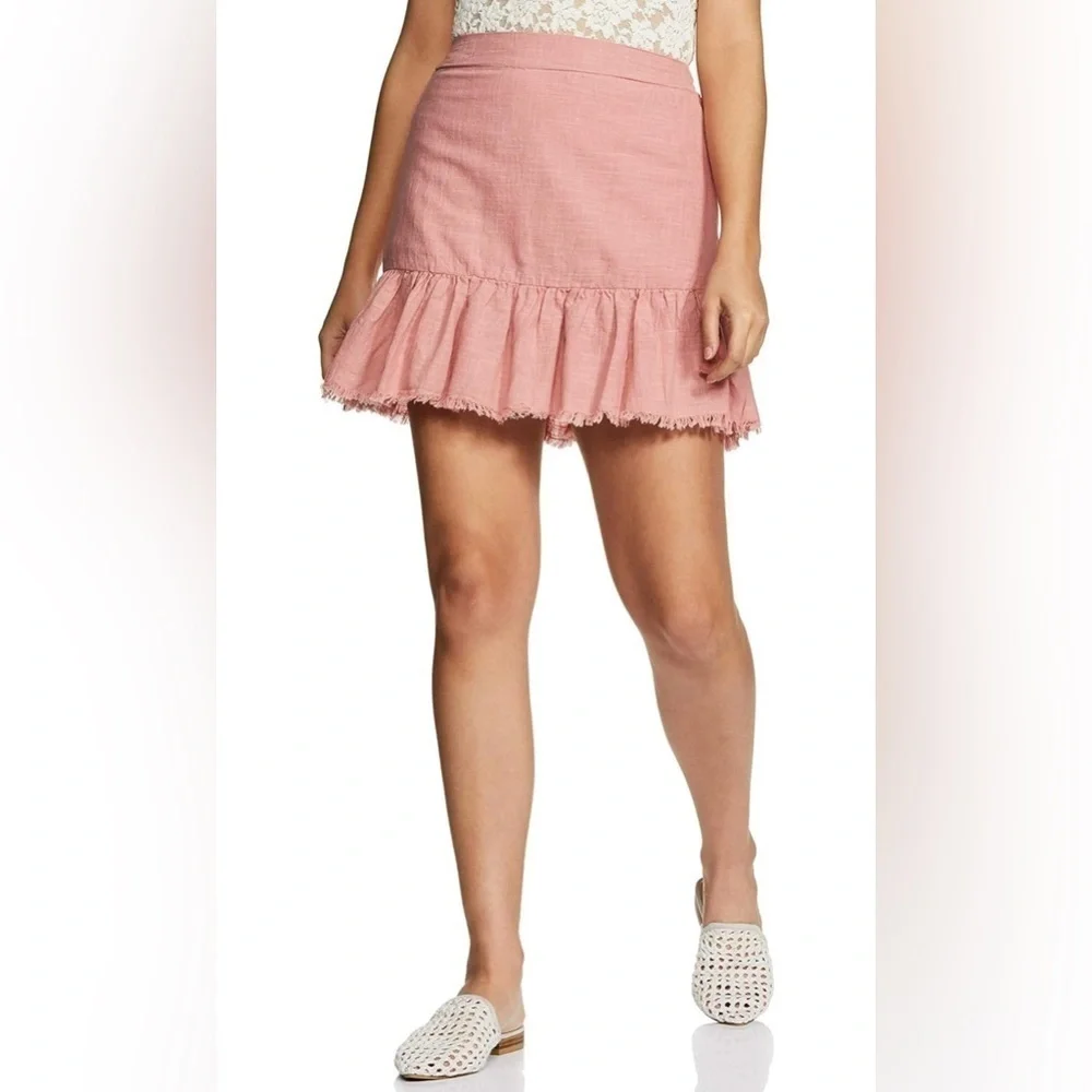 Cali 1850 | NWT Dusty Rose Pink Lined Ruffle  Fringe Smocked Back Mini Skirt XS